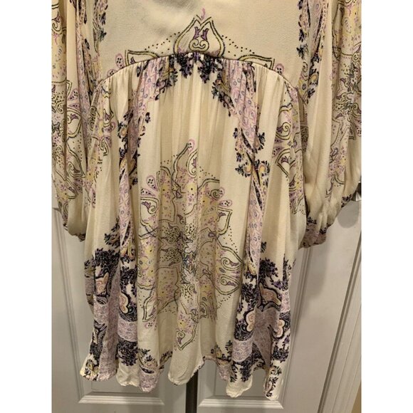 Free People "Girl Talk" Cream w/Multicolor Paisley Pattern Shirt, Size S - Picture 4 of 9